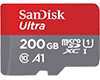 MicroSDXC 200Go SanDisk Ultra + Adaptateur SD