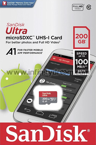 MicroSDXC 200Go SanDisk Ultra + Adaptateur SD - Class 10 (100MB/s)