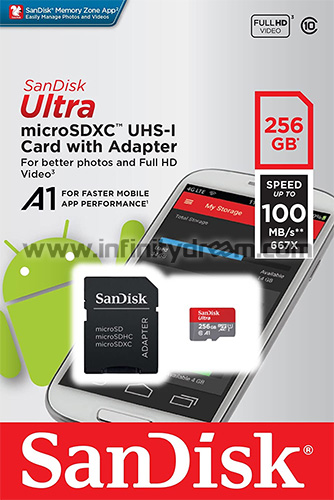 MicroSDXC 256Go SanDisk Ultra + Adaptateur SD - Class 10 (100MB/s)